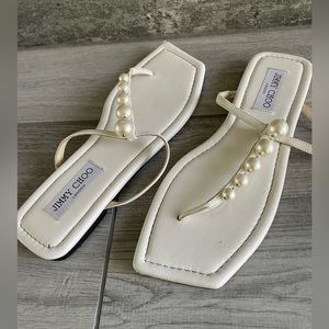 Jimmy Choo Alaina faux pearl-embellished leather sandals